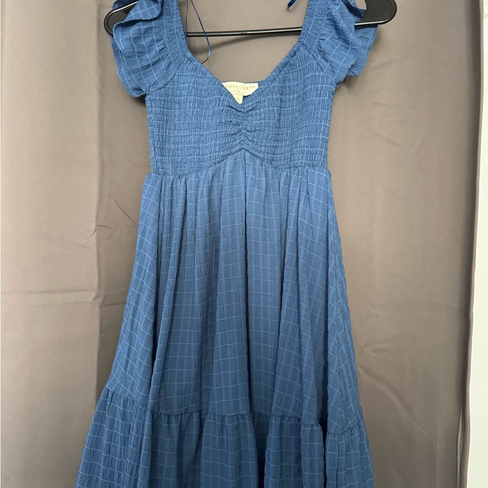 Blue smocked mini dress